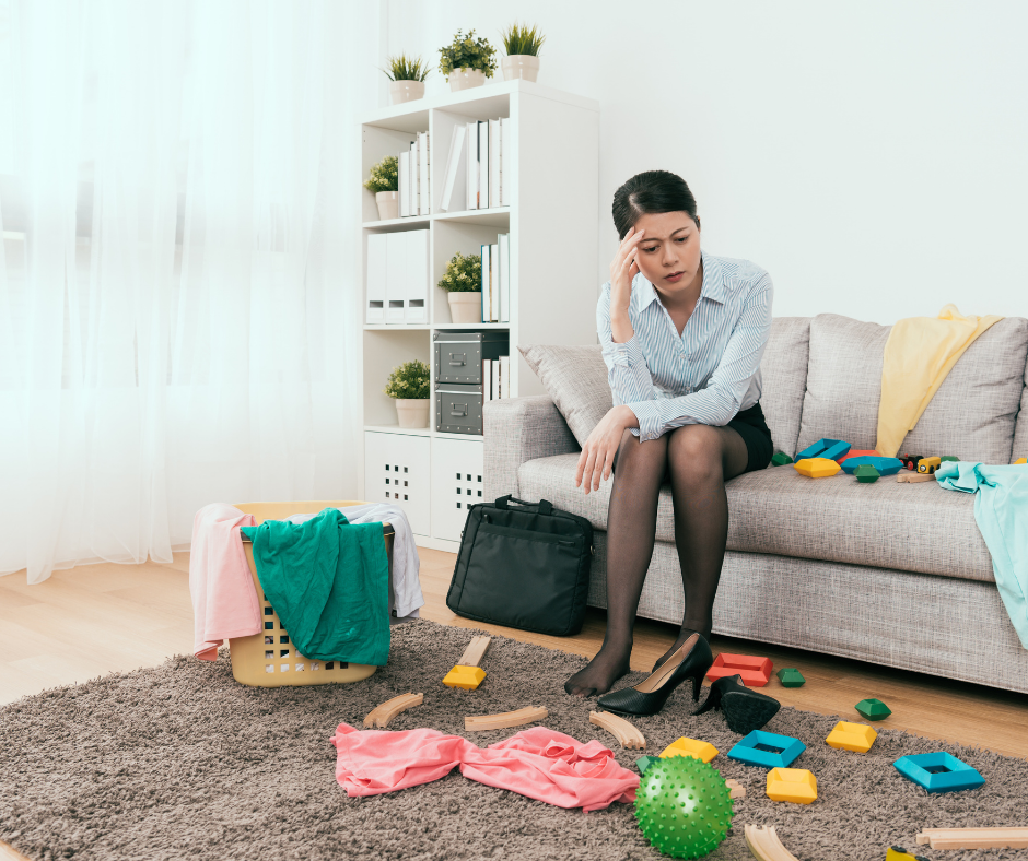 An employed mother is stressed over balancing work and home life. Biblical womanhood in the home teaches Christian women to prioritize her family over her career.