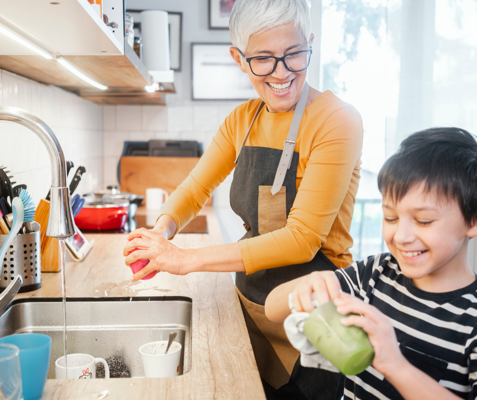 We can practice kindness by looking for unmet needs that we can help with at home like washing the dishes.